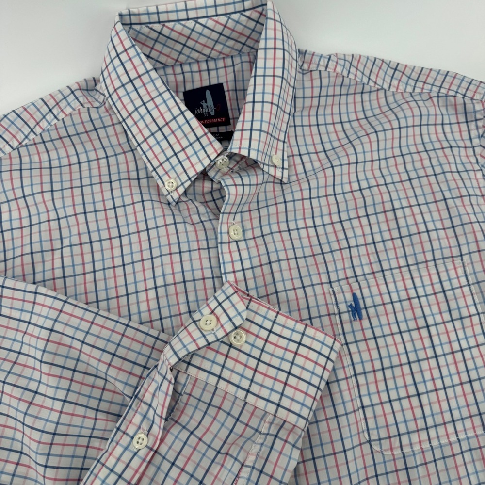 Johnnie-O Prep-Performance Men Medium Tattersall Check Stretch Button Down Shirt